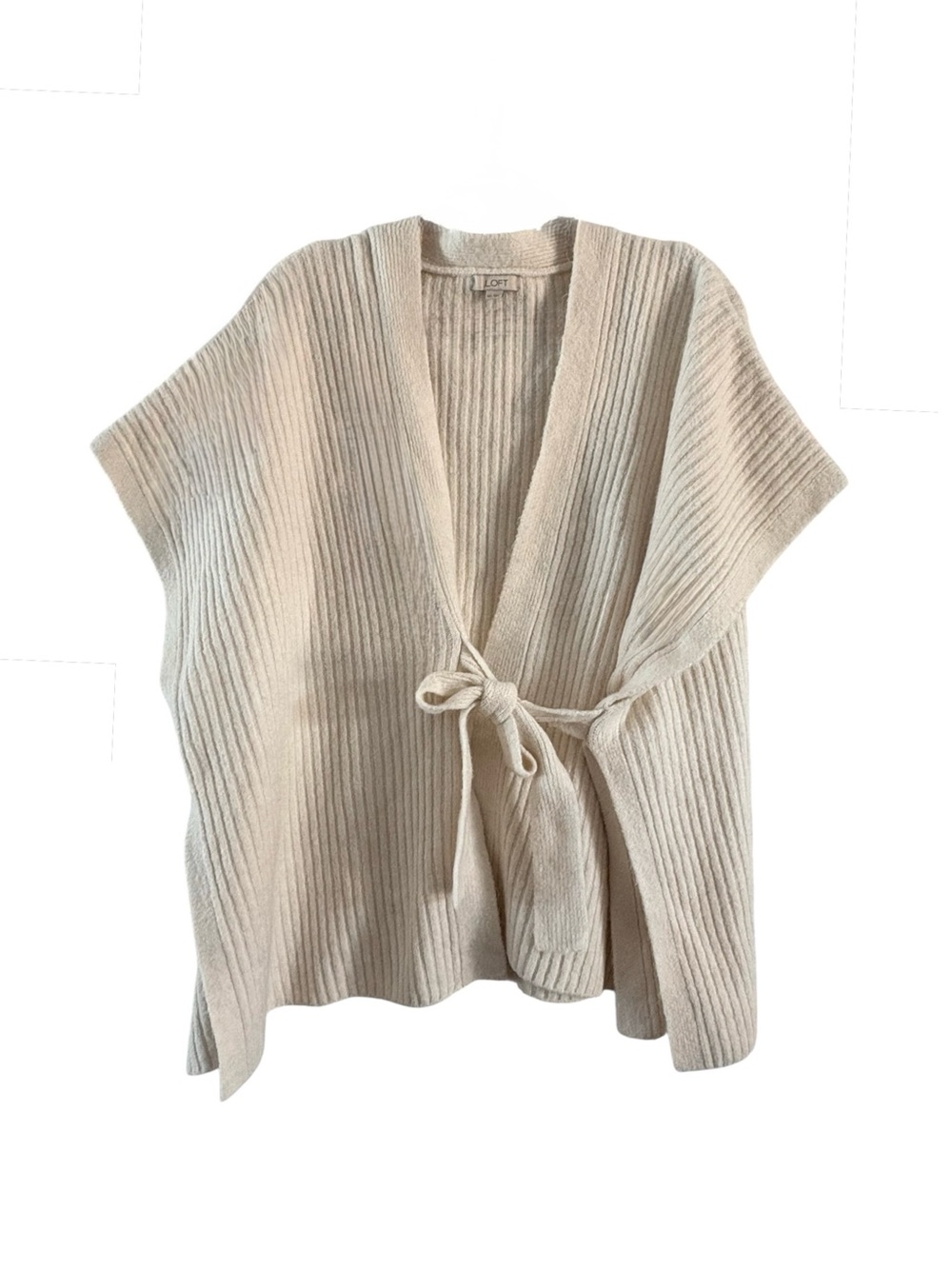 LOFT Cream Ribbed Tie-Waist Sweater Poncho
